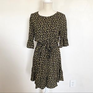 Bebop Yellow Floral Sinched Mini Dress Size M